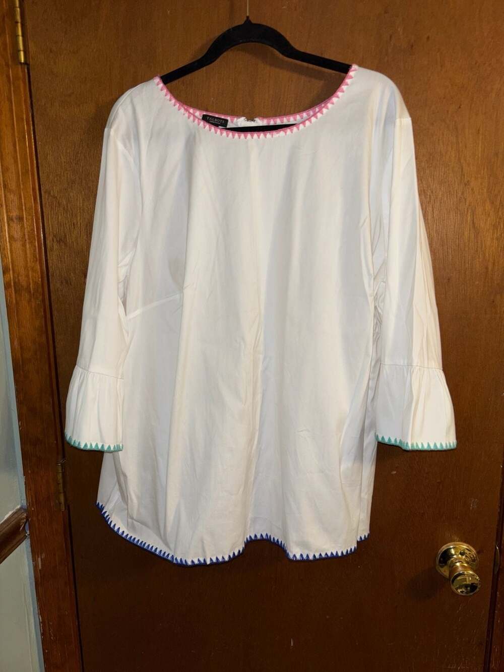 Talbots Embroidered Trim Bell Sleeve Blouse Size 3XP White NWT